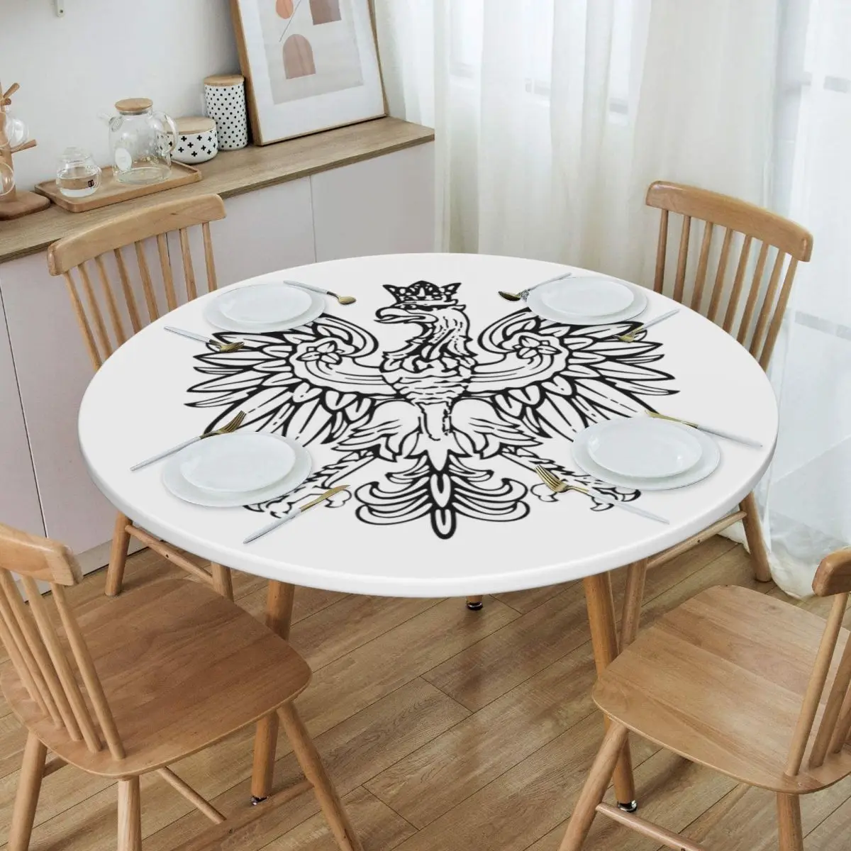 Polska Polish Eagle Waterproof Round Tablecloth Oilproof Table Cloth for Kitchen Events Dining Table Cover