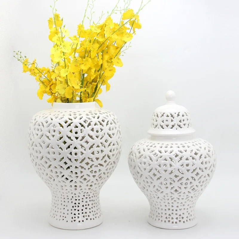 Modern creative ceramic vase hollow general jar living room home living room decoration countertop ceramic ornament ginger jar