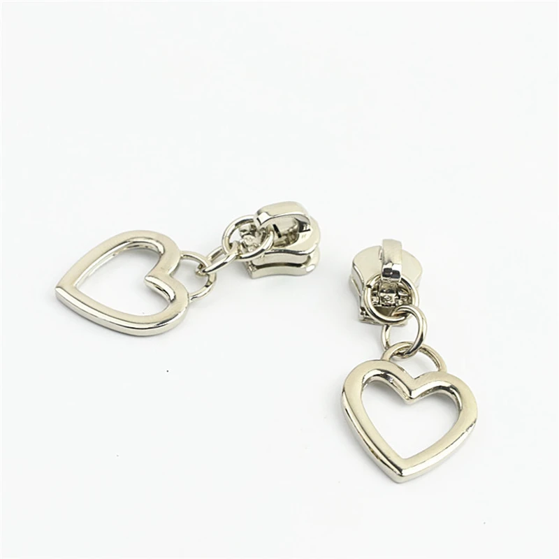 Heart Zipper Sliders For Nylon Zipper Tapes Metal Zippers Head Kits Purse Handbag Zips Pull DIY Craft Kit Accessories