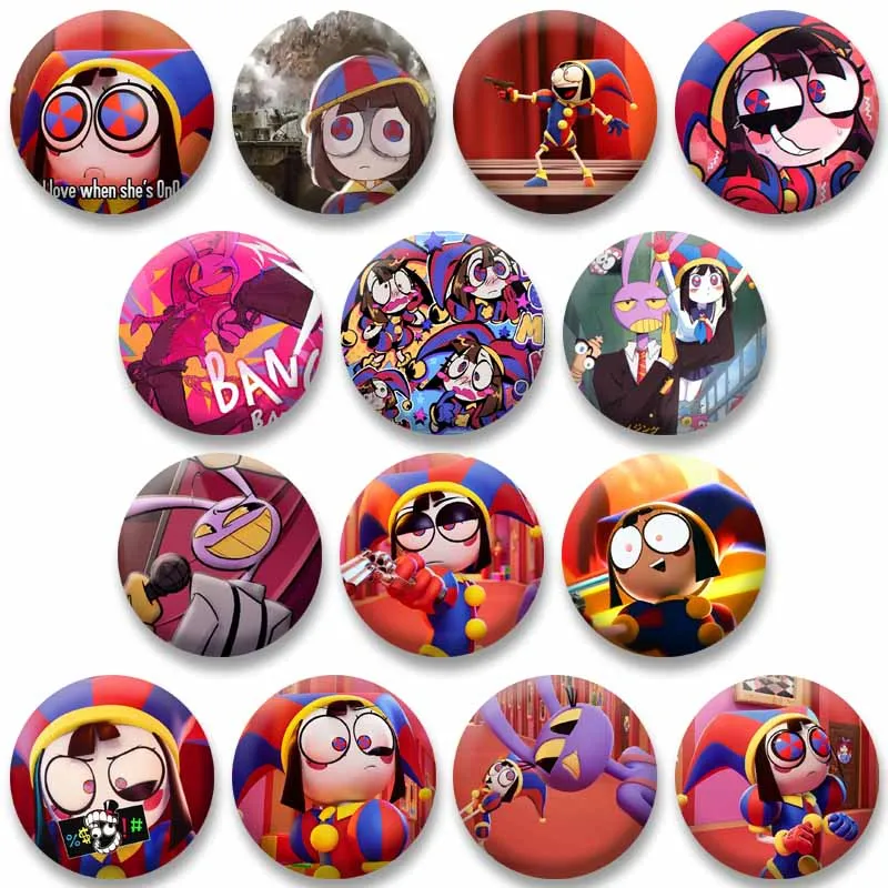 Kreative lustige P-Pomni Emaille Pins niedliche Cartoon-Figur Runde Brosche DIY Rucksack Jacke Kragen Abzeichen Schmuck Geschenke für Freund