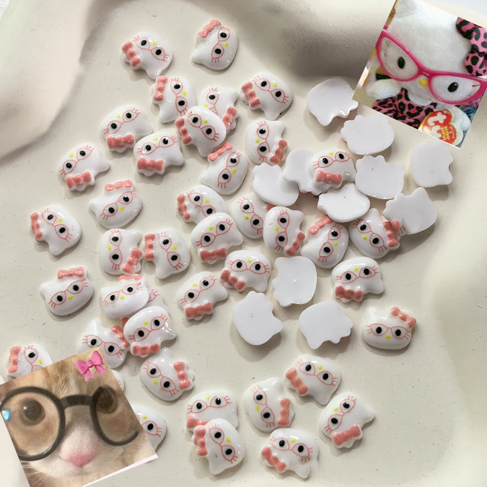 50 шт. очки в виде Hello Kitty 3D подвески для дизайна ногтей Kawaii мультфильм Hello Kitty подвеска из смолы Y2k украшения для маникюра аксессуары