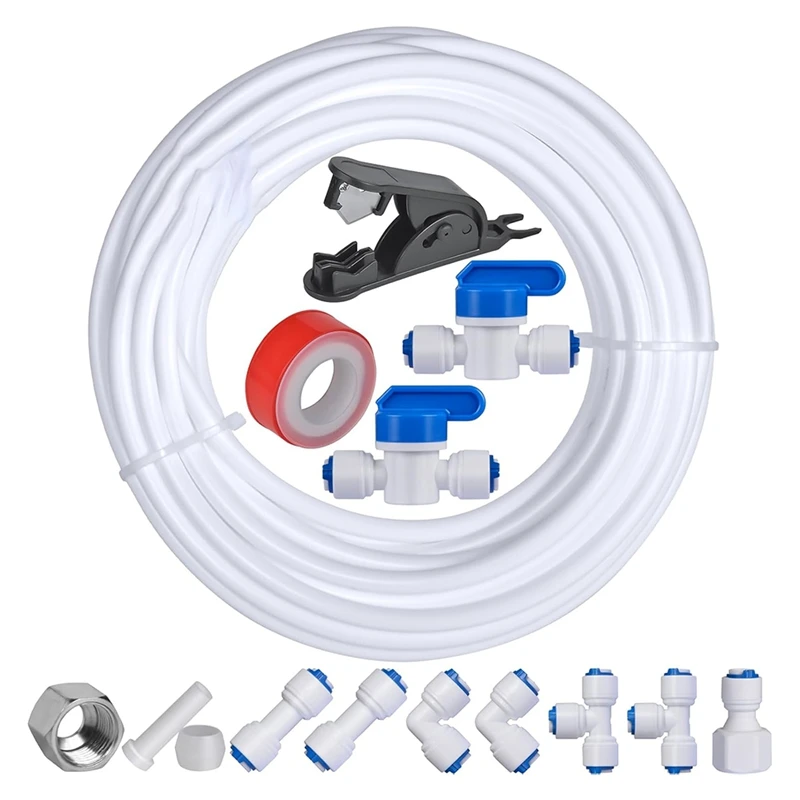 Kit de línea de agua para refrigerador de 32,8 pies, Kit de línea de agua con diámetro exterior de 1/4 pulgadas para nevera, sistema de ósmosis inversa, filtro de agua-AT64