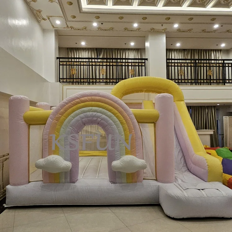 Outdoor Commercial Grade PVC Inflatable Pastel Rainbow Bounce House With Slide Kids Bouncy Castle Inflatable Bouncer for Partygl