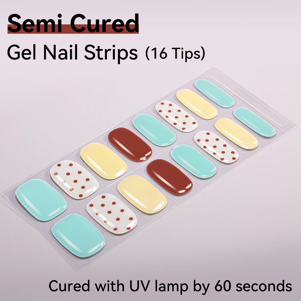 Rainbow Ghini Full Cover Gold Silver Glitter Nail Sticker 16Tips Semi Cured Dopamine Color Nail Strips Winter Atmosphere Design