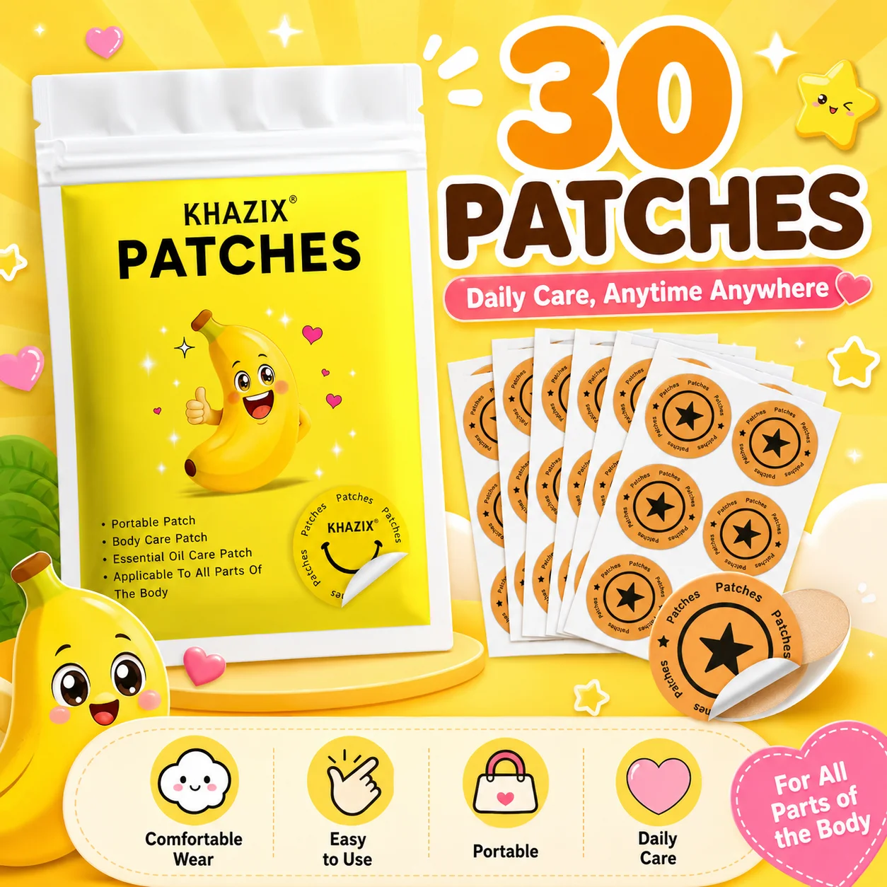 30Pcs Energy Patches Natural Ingredients Vegan Friendly Daily Energy Boost Patch Portable Body Stickers for Work Travel Sports