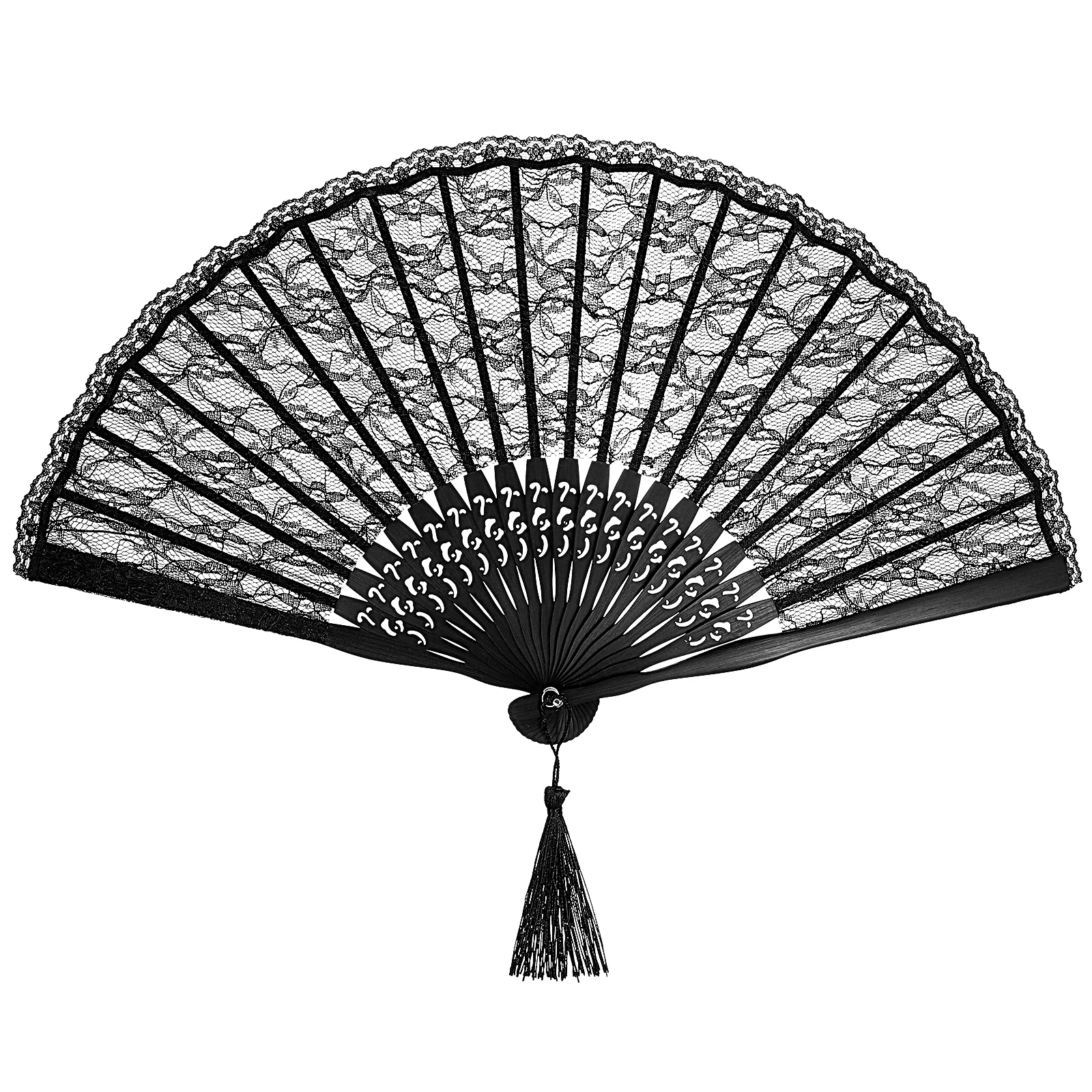 

Bachelorette Party Decorations Folding Silk Fan Cheongsam Spanish Hand Black Glitter