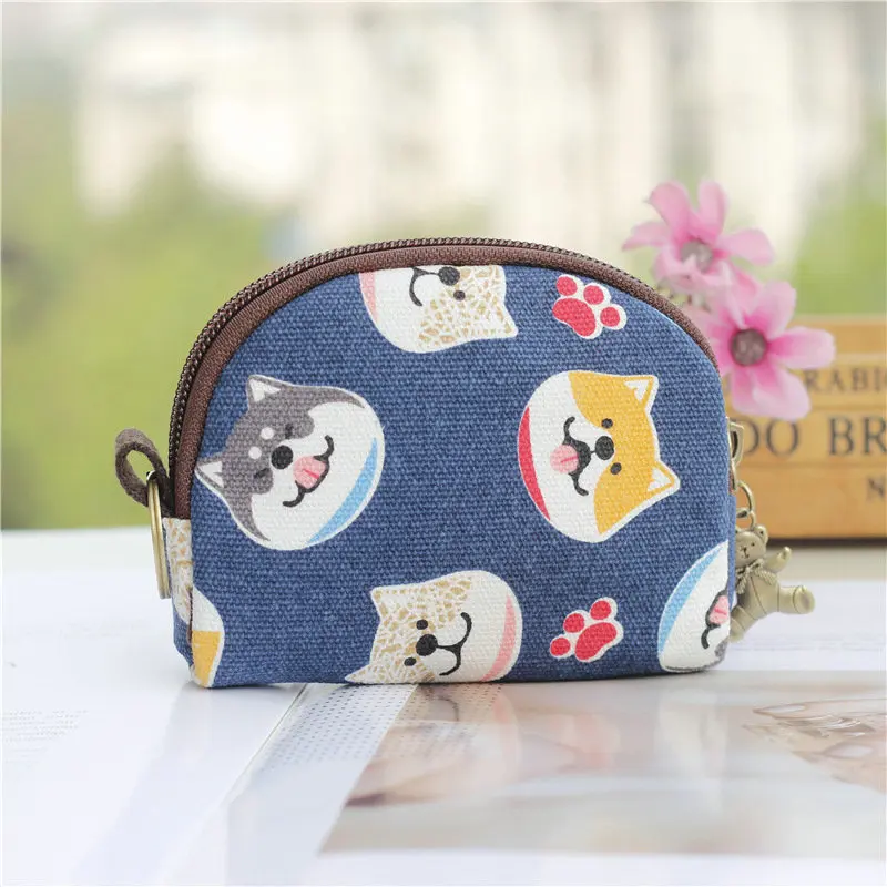 Coin Purse Vintage Shell Canvas Cute Short Wallet Women Card Holder Clutch Kids Cartoon Animals Small Change Bag