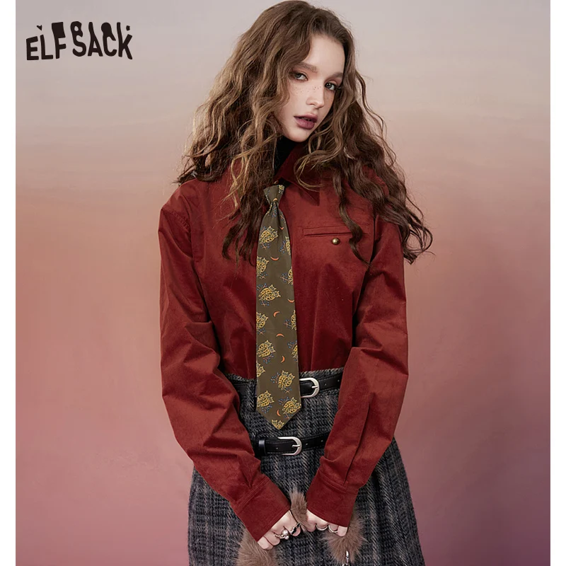 

ELFSACK 2000s Retro Corduroy Blouses Women 2023 Winter New Designer Tops