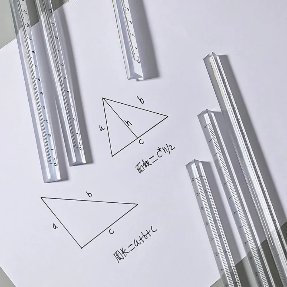 Clear Plastic Triangular Ruler 15/20cm Transparent Measuring Tool 3-Sided Scale Drawing Ruler Students