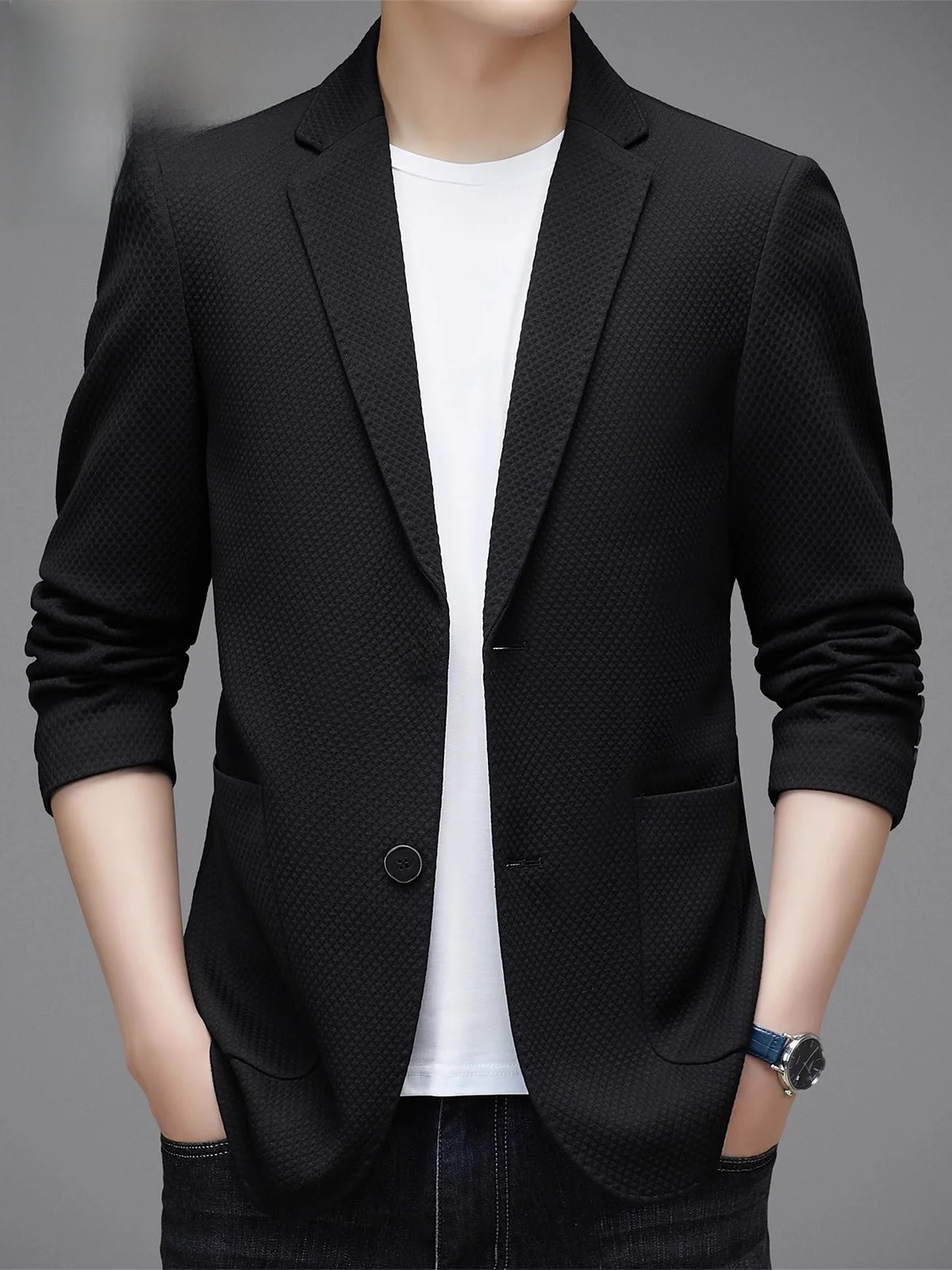 

Pierre Cardin Men's Casual Busin Suit Jaet Autumn Spring Season Versatile Dad Sle Long Sve Single Button Coat