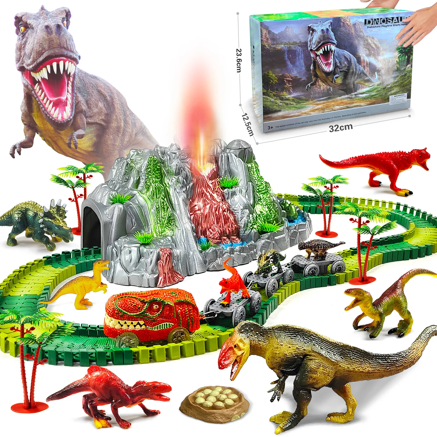 Jouets dinosaures pour enfants, volcan et piste d'escalade, Kit de Train, jouets pour garçons/filles, cadeau pour écoles à domicile, décoration de fête