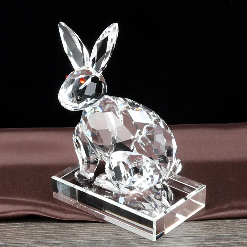

High-end crystal rabbit model, creative glass white rabbit ornament customization, zodiac simulation animal customization