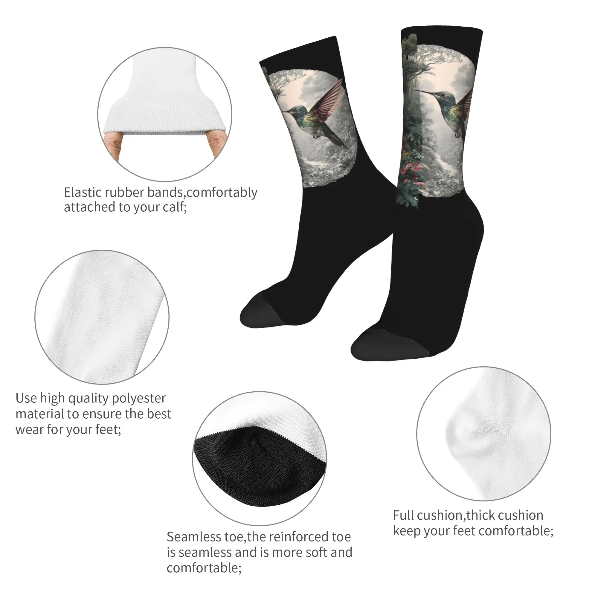 Funny Hummingbird Animal Lover Art Tropical Bird Football Socks  Polyester Middle Tube Socks for Unisex Non-slip