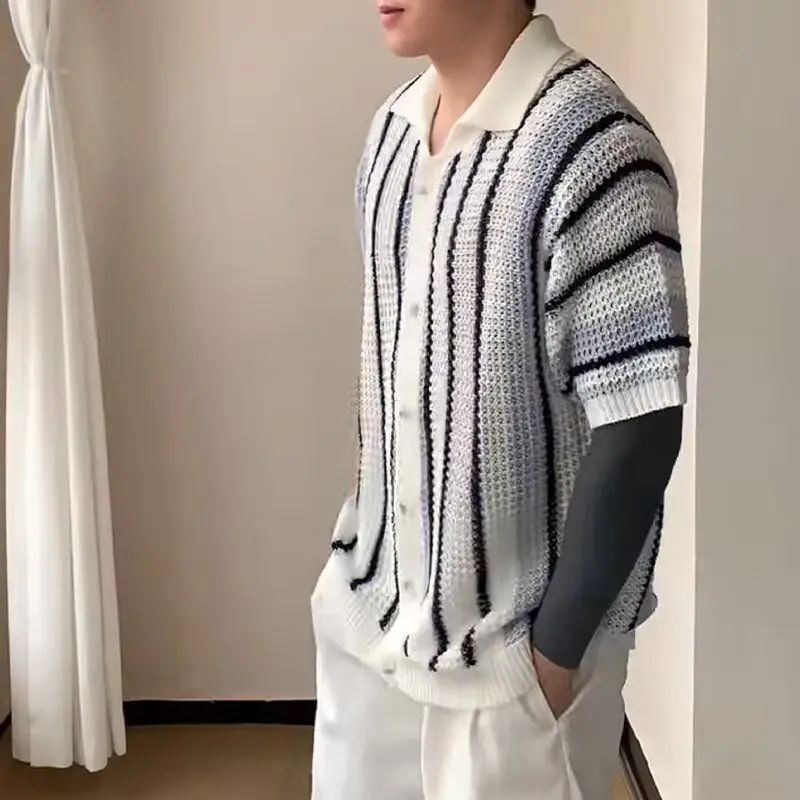 

Свободный американский вязаный жилет в полоску, летний, без рукавов, с круглым вырезом, оригинальный, простой, дышащий, легкий, цветной топ.