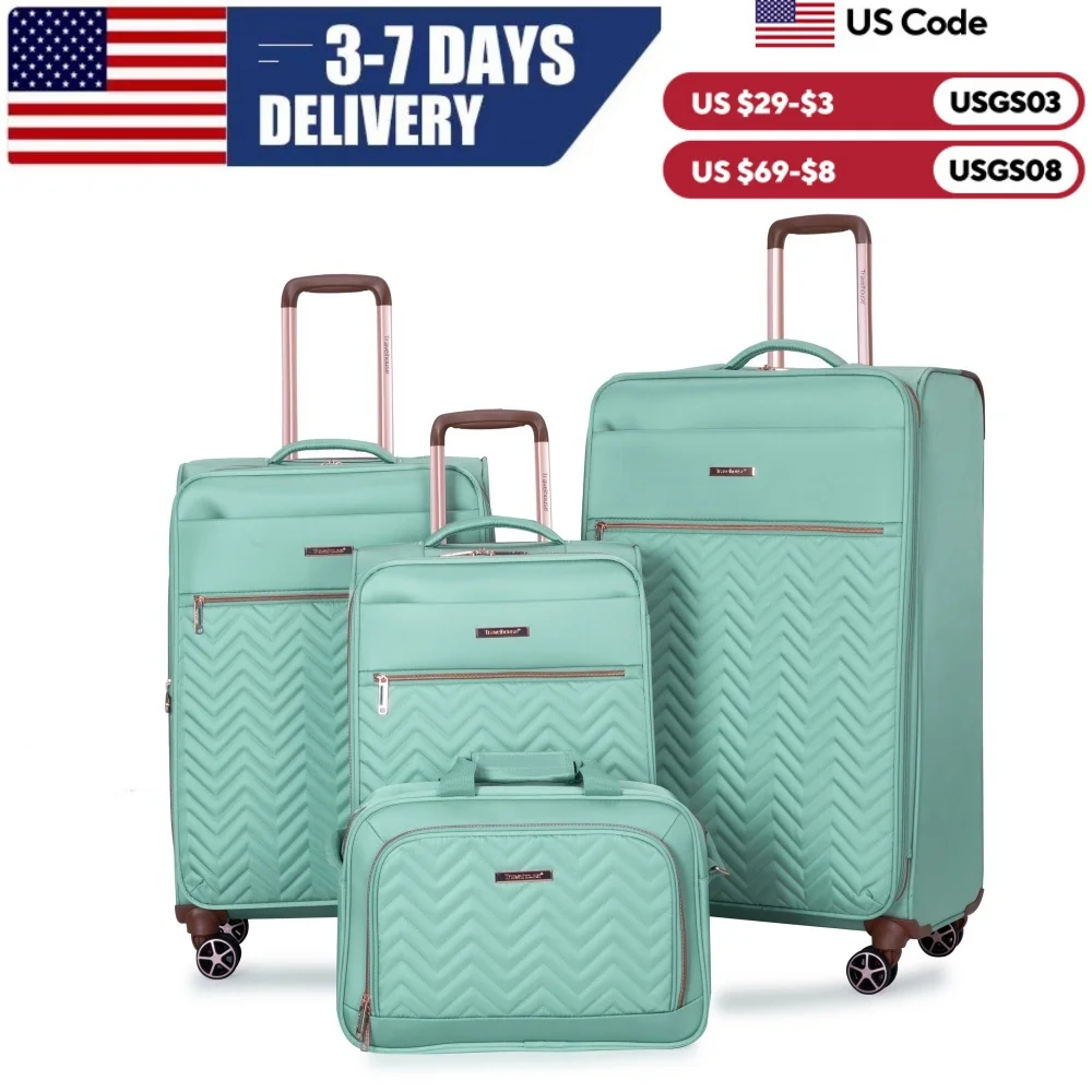 Travelhouse 4 Piece Luggage Set Softside Expandable Lightweight Suitcase with Double Spinner Wheels