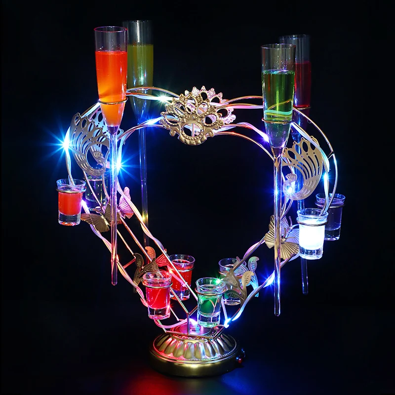 

Creative Bullet Shot Glass Holder LED Glowing Heart-Shaped Liquor Rack for KTV Bar Midnight Party or Club Use