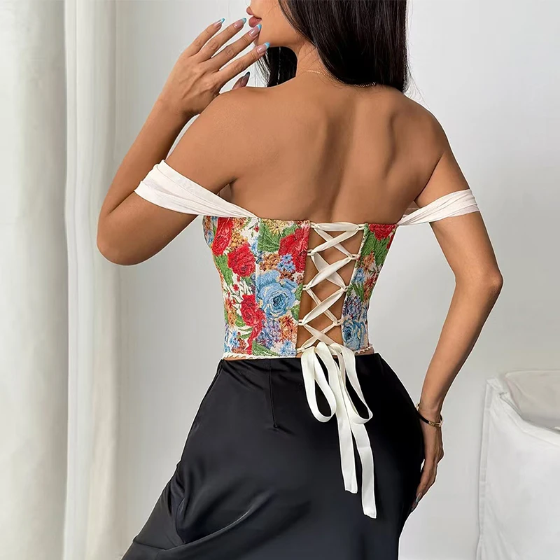 مشد نسائي جميل مزين بالزهور على شكل هيكل السمكة ملابس داخلية مثيرة على الطراز القوطي الرومانسي مشدات للعطلات والحفلات والنوادي مشد للتخسيس #3