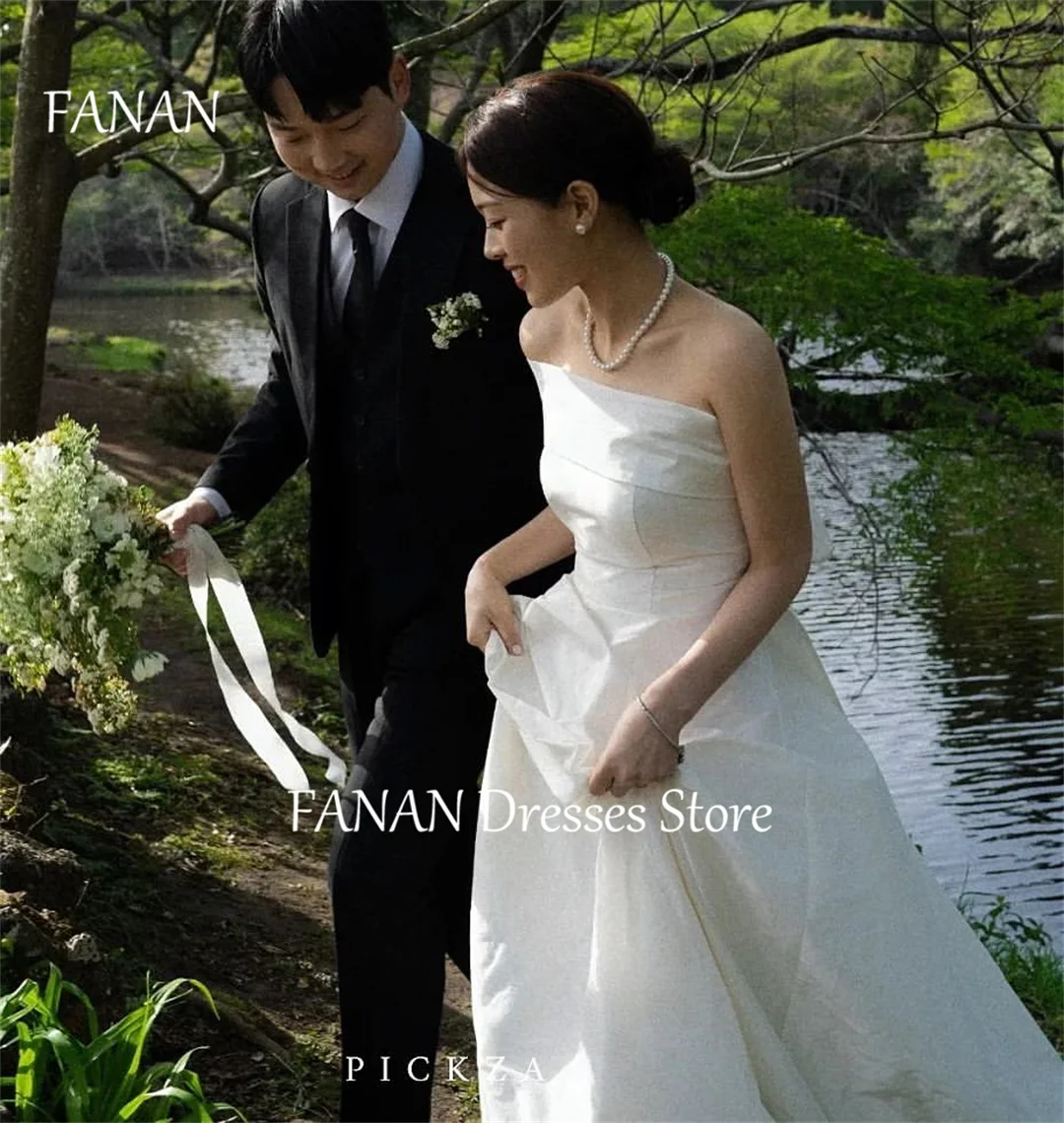 

FANAN Elegant Korea Princess Wedding Dresses 웨딩드레스 Empire Strapless Ivory Taffeta Ruched Custom Made Bride Gowns Plus Size