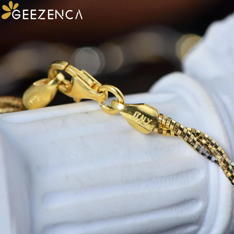 GEEZENCA Real 925 Silver Double-thread Woven Choker Necklaces For Women Trendy Snake Chain Wave Necklace Italian Jewelry Gift