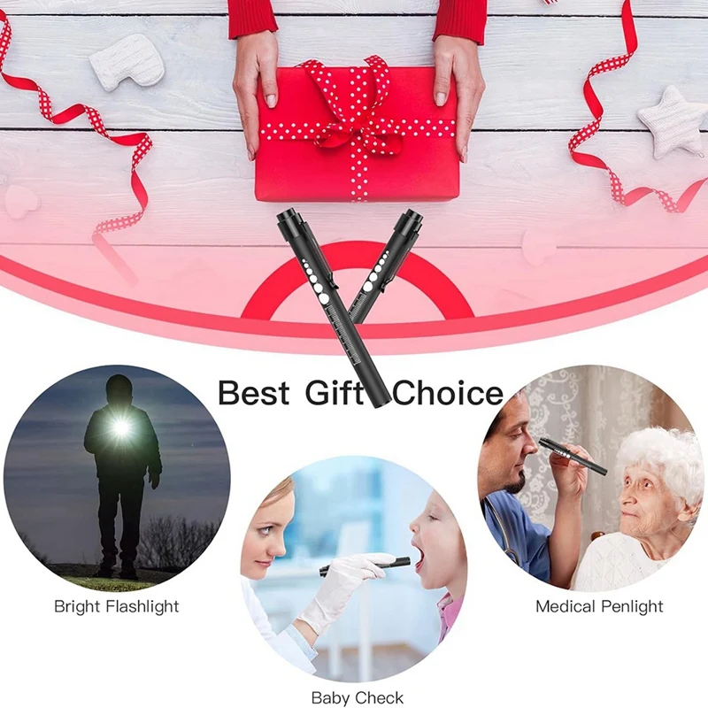 Rechargeable Pen Lights With Pupil Gauge & Ruler For Nurses Doctors, Echargeable, Warm/White Light LED Penlights 2Pcs