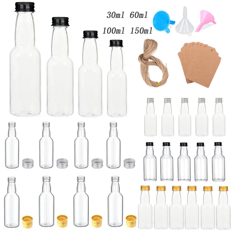 

50Pcs 30ml-150ml Plastic Mini Liquor Bottle With Aluminum Cap Empty Portable Refillable Container For Juice Candy DIY Decoration