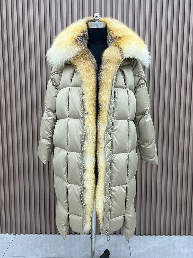 New Women Winter Long Goose Down Coats Natural Real Fox Fur Collar Thick Warm Female Outwear Puffer Jackets