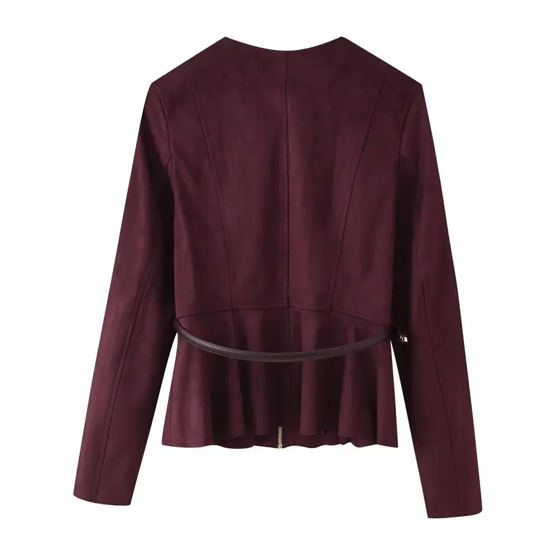 Herfst 2025, nieuwe dames kunstleer ort rok Sle Jaet jas met riem Europese Sle 30280 dames bovenkleding