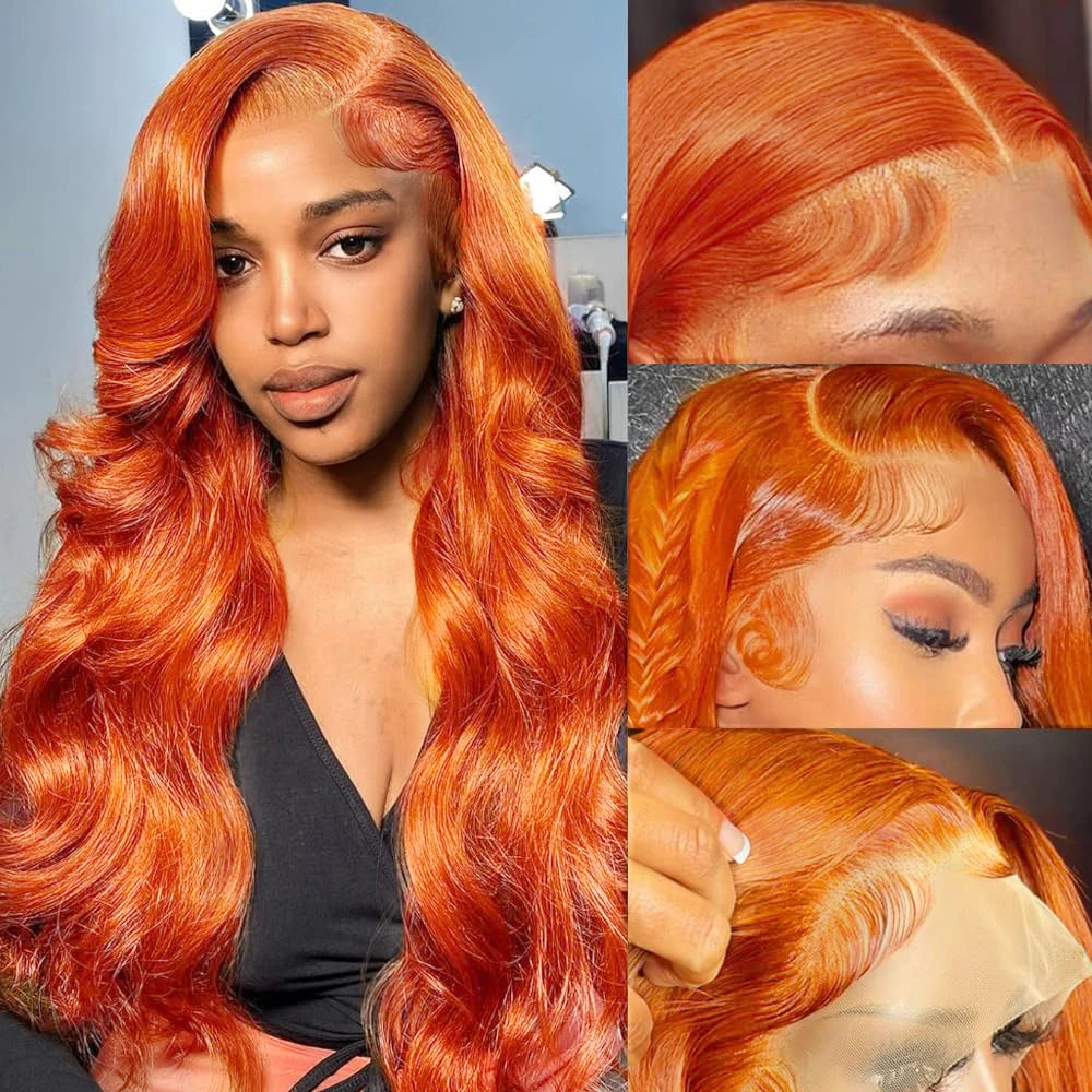 Ginger Orange 13x6 HD Lace Front Wigs Human Hair Bone Body Wave 13x4 Human Hair Lace Frontal Wigs Transparent Lace Wig For Women