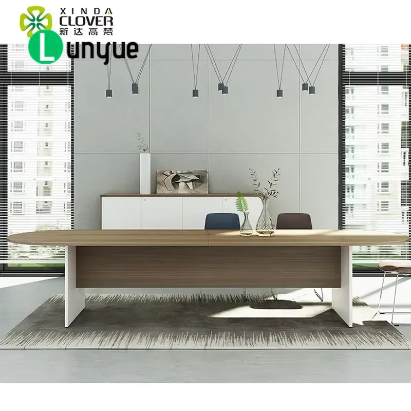 Modern Minimalist Oval Conference Table 10 Person Teak Color Melamine Veneer Wooden Board for Office Meeting Room High End