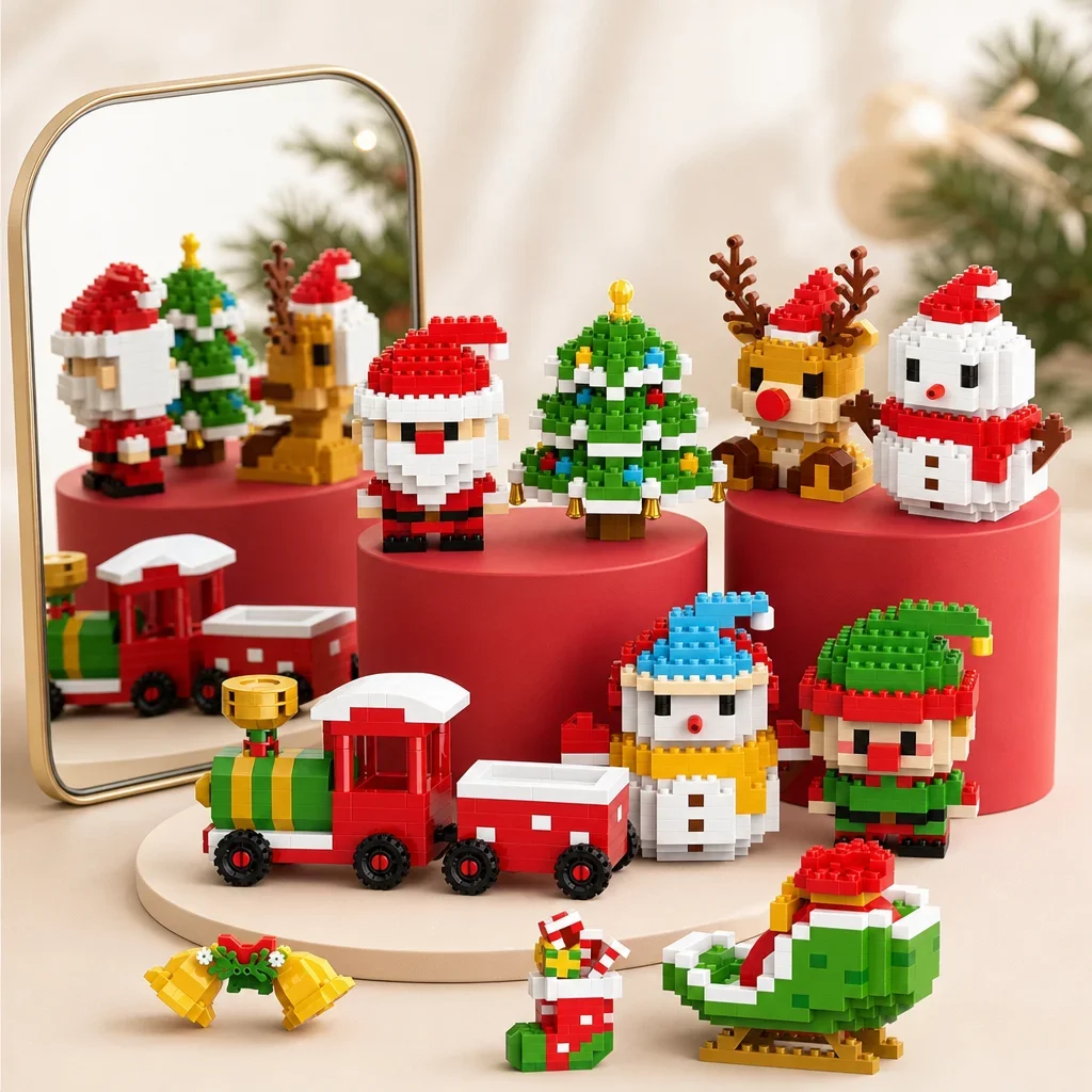 Holiday Micro Building Bricks Santa Reindeer DIY Assembly Puzzle Set Desktop Festive Display Decor Gift For Home Tabletop Stylin