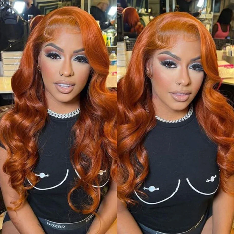 

Цветные парики из натуральных волос Ginger Orange Body Wave с HD-кружевом 13x6 и 13x4, предварительно прорезанные, для женщин