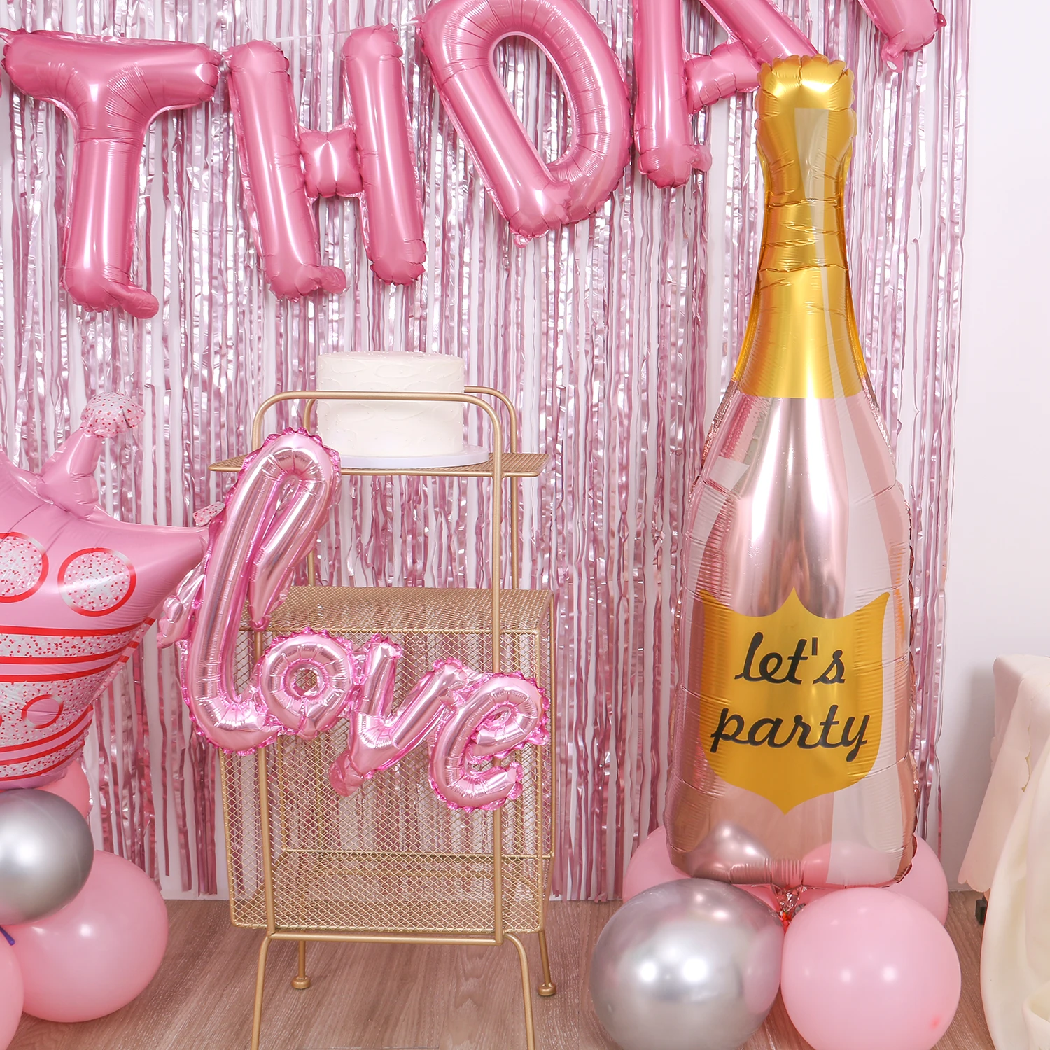 Ladies pink birthday party decoration, happy birthday for girls, pink tassel birthday banner, happy birthday letter balloon