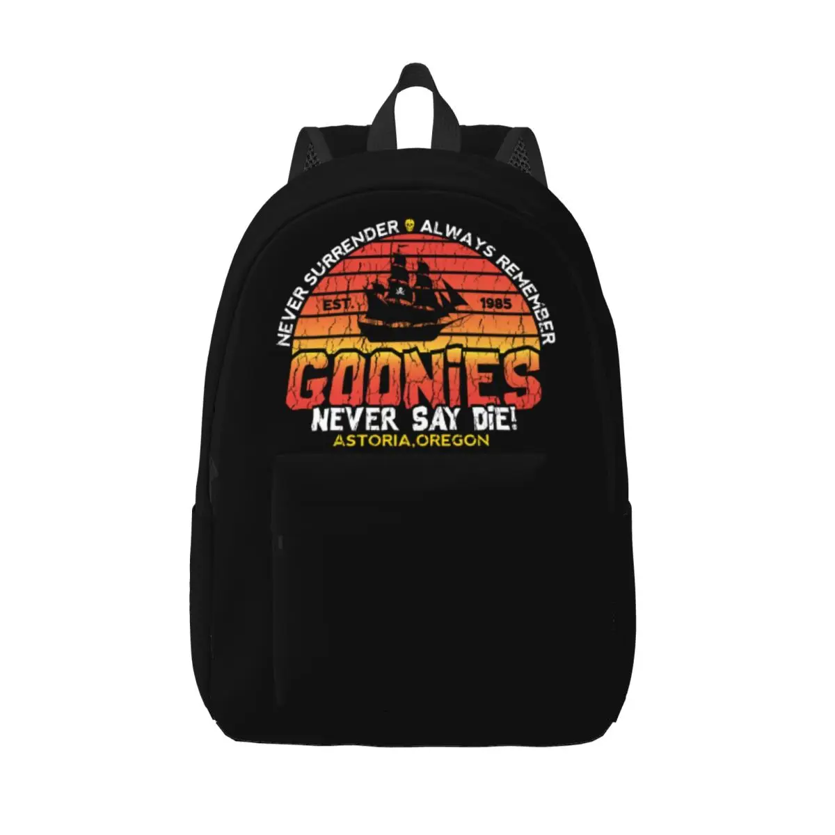 Custom The Goonies Canvas Backpack School College Student Bookbag Fits 15 Inch Laptop Never Say Die Skull Pirate Bag