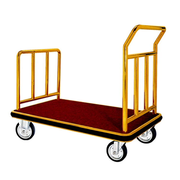 

High Quality Hotel Porch Golden Luggage Trolley Bellman Baggage Cart Vintage Hotel Trolley