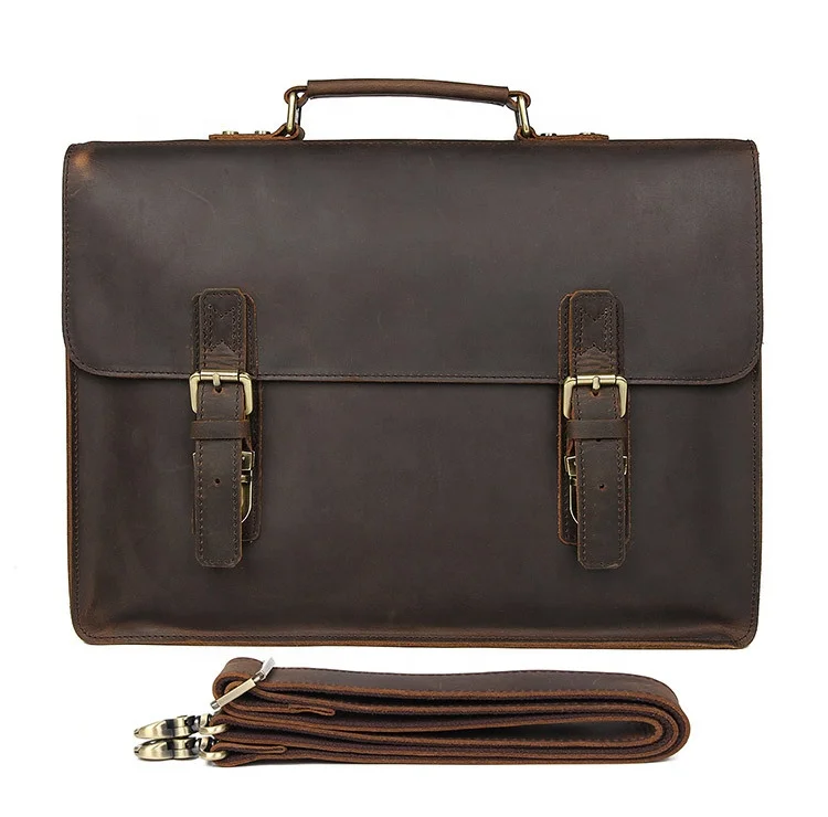 

Fashion Large Capacity Men's Cow Leather Shoulder Bag Business Bag Crazy Horse Leather Briefcase For 16" Laptop