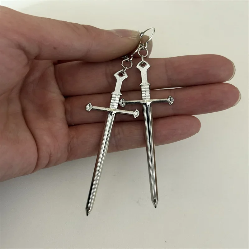 Gothic Long Sword Earrings For Women Man Fashion Cool Punk Rock Party Jewelry Accessories Gift Fantasy Cross Sword Ear Hooks