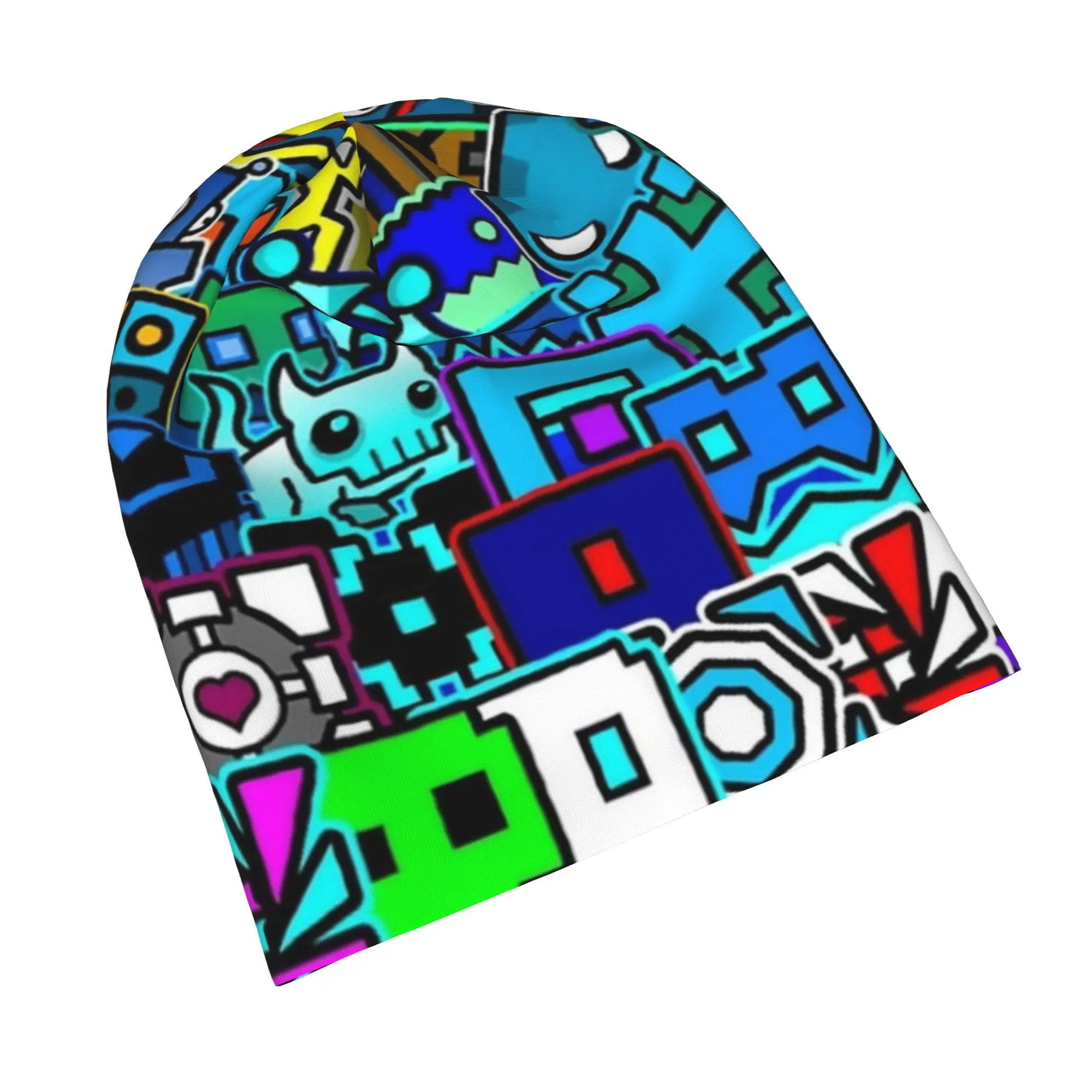 Geometric Dash Pattern Video Game  Caps Geometry Dash Cool Unisex Outdoor Skullies Beanies Hat Spring Warm Head Wrap Bonnet Hats