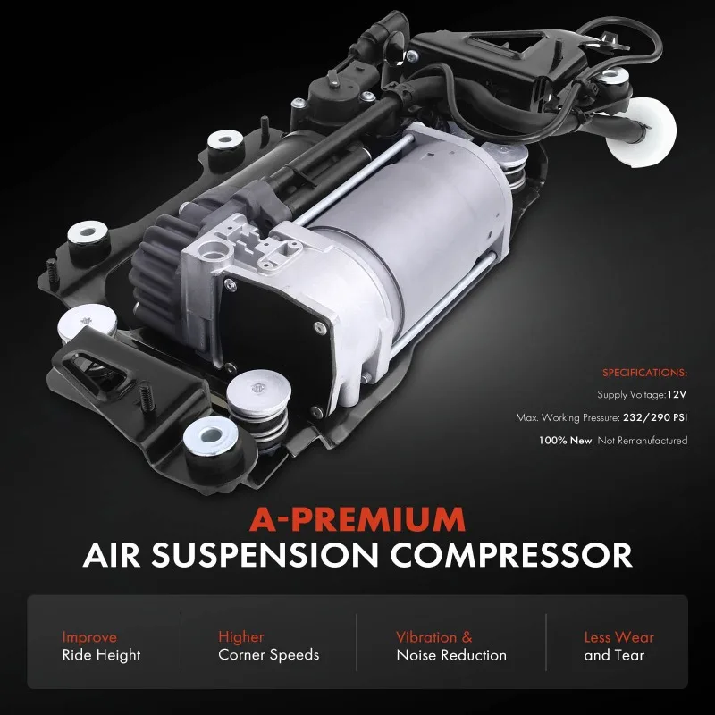 Air Suspension Compressor with Bracket & Solenoid for Audi A8 Quattro 2011-2018 4H0616005C, 4H0616005D, 4H0616006