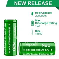 Original Vapcell N20 18500 2000mAh 10A 3.7V Rechargeable Battery High Performance INR 18500 Lithium Batteries for Flashlight