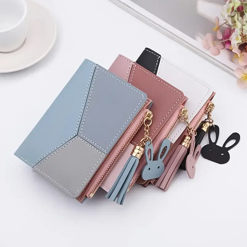 New Arrival Wallet Short Women Wallets Zipper Purse Color-block Fashion Wallets Trendy Coin Purse Card Holder