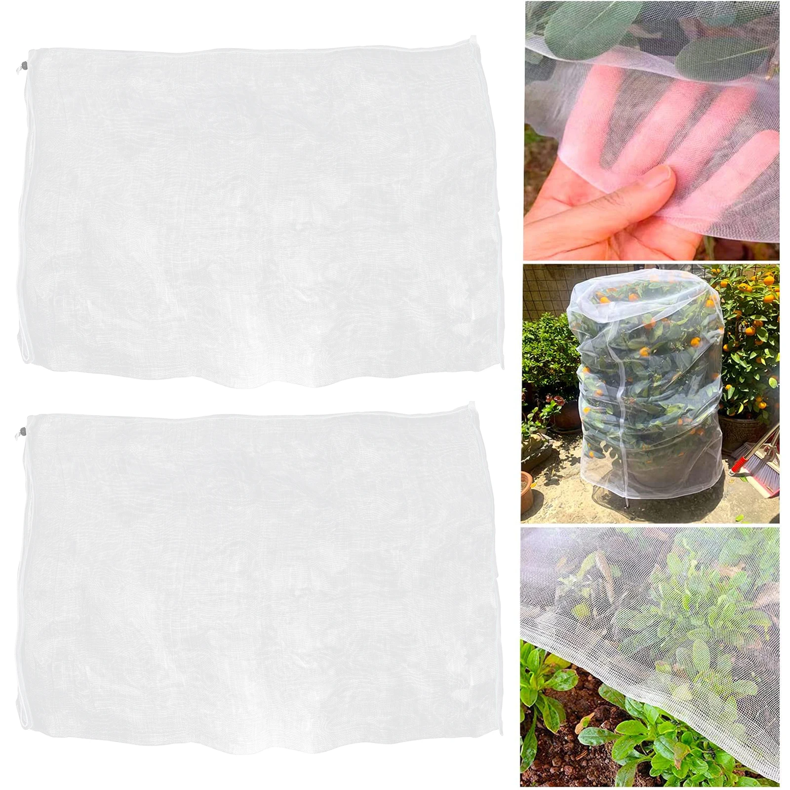 

2pcs Plants Cover Drawstring Fruits Protective Netting Bag Garden Outdoor Plants Protection Reusable Frost Wear-Resistant Strong