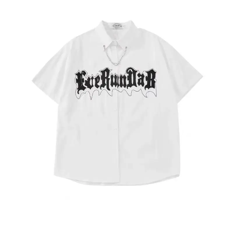 

Loose Fit Short Sleeve White Embroidered Shirt for Men And Women Summer Style Slimming Top Large Size 300 Pounds New Arrival