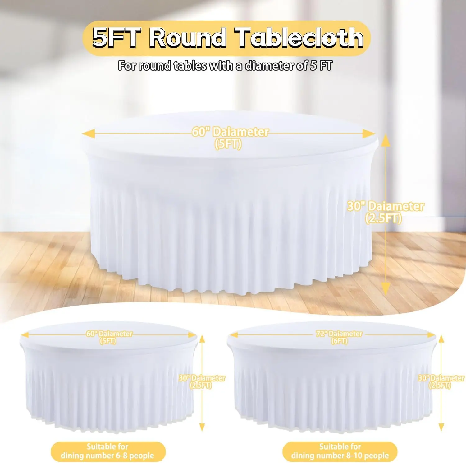 6FT Pink Round Spandex Tablecloths Wrinkle Free Table Cover with Skirt for Wedding Party Dining Parties Events Dust-proof