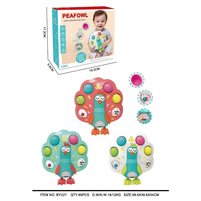 Baby Pfau Drückhand-Griffbrett Musikring-Spielzeug Vorschul-Puzzle Fingertrainingsspielzeug Spaßiger Stressabbau-Ball aus Sicherheitsmaterial