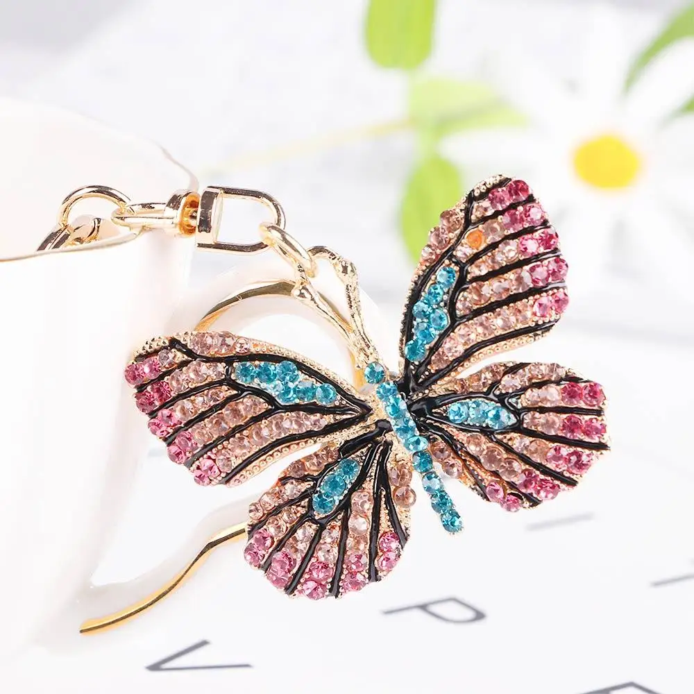 Fashion Creative Butterfly Rhinestone Alloy Glittering KeyChain Car Key Ring Bag Charm Pendant Bag Accessories