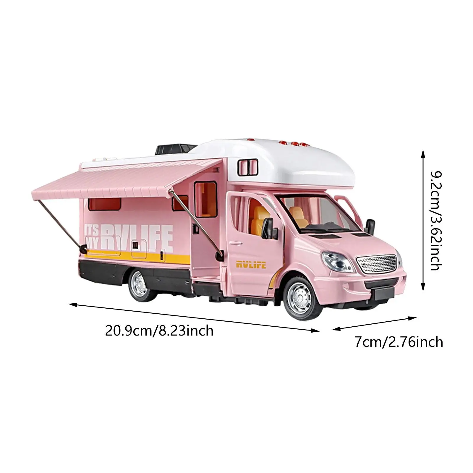 1:32 with Light Sound Alloy Camper Motorhome Toy Pull Back Car for Gifts Boys Girls Party Toy Age 4 5 6 Kids Tabletop Ornament