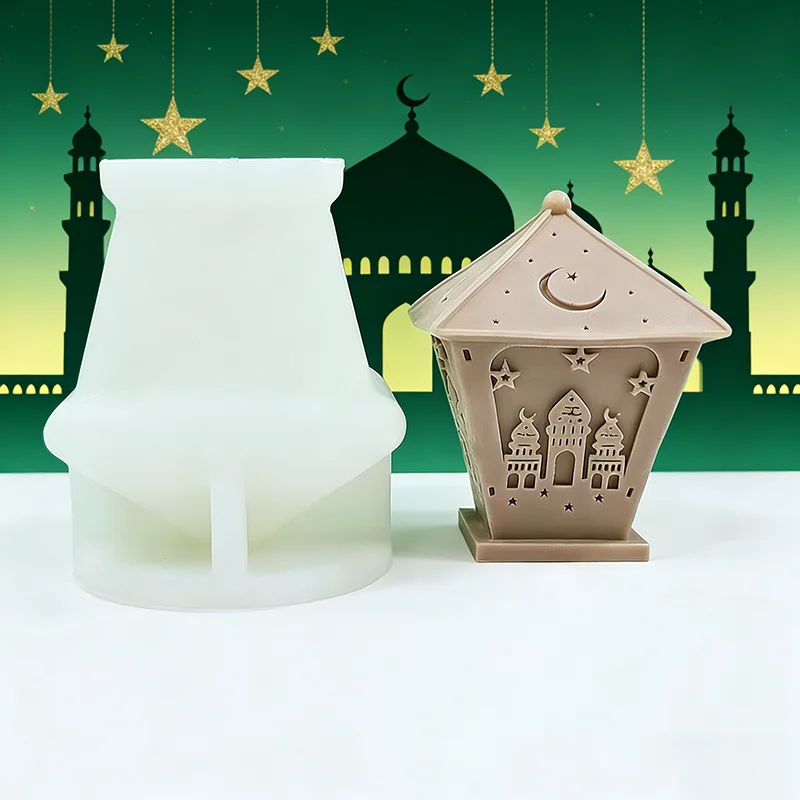 Relief Islam Castle Lantern Shaped Candle Silicone Mold Ramadan Lantern Candle Mold DIY Handmade Aromatherapy Gypsum Mould