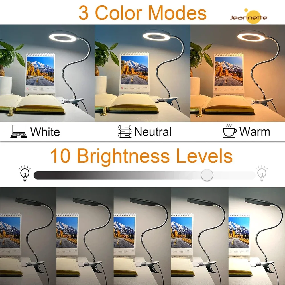 48LEDs Clip on Desk Lamp 360°Flexible Gooseneck Reading Table Book Light Eye-Caring USB Clamp Books Night Light Study Read Light