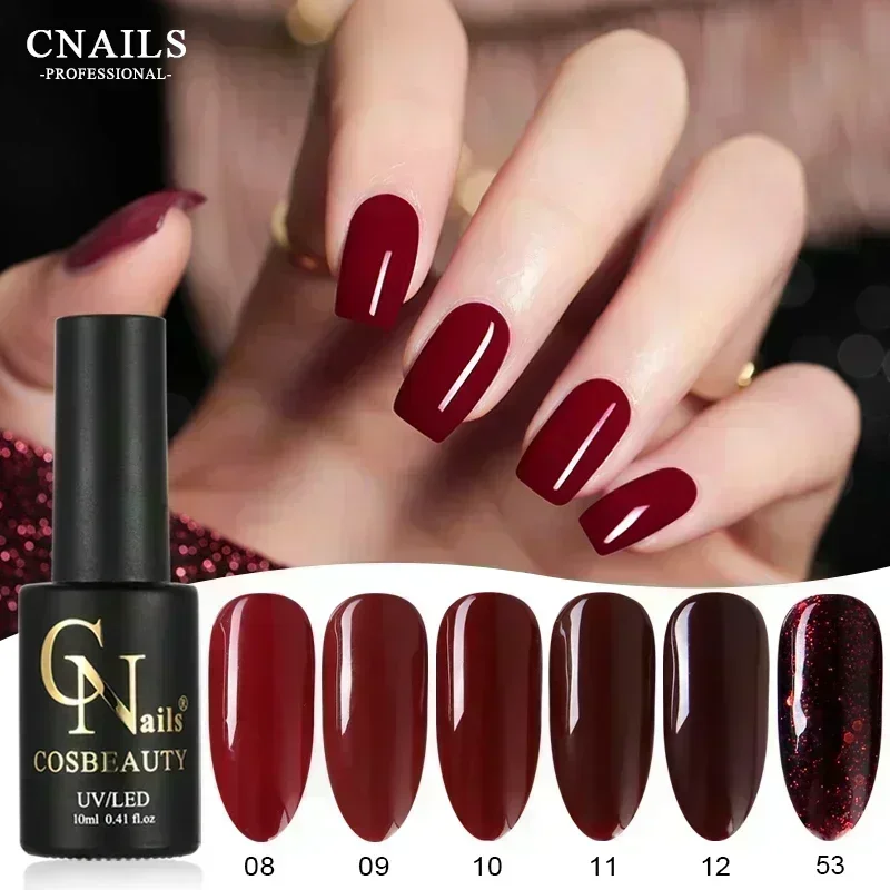 Nail Gel Polish Wine Red Color Base Coat Glitter Soak Off Varnish Lacquer UV LED Nail Gel 10ML Semi Permanent Nail Art Dark Red