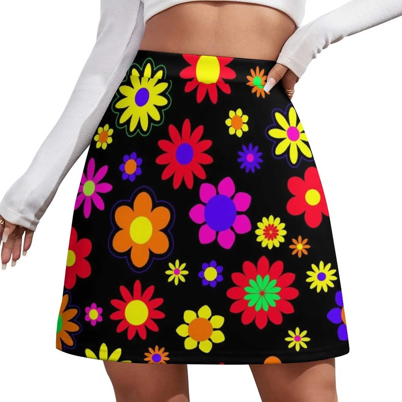 

Мини-юбка с ретро-принтом в стиле хиппи Flower Power, элегантные платья для женщин, новинки среди платьев, мини-юбка